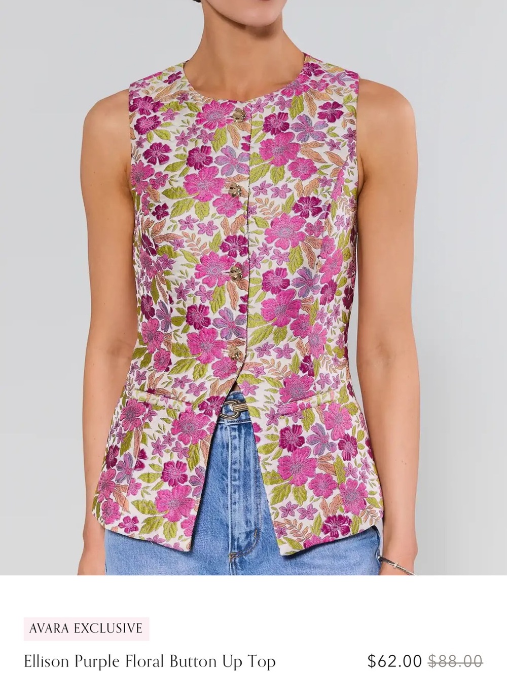 Avara Exclusive Pink Floral Sleeveless Vest